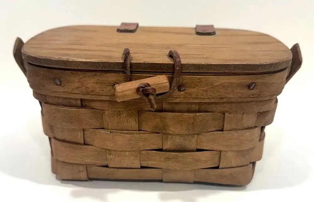 LONGABERGER Vintage Small Basket Lid Toggle Closure Handmade Woven USA
